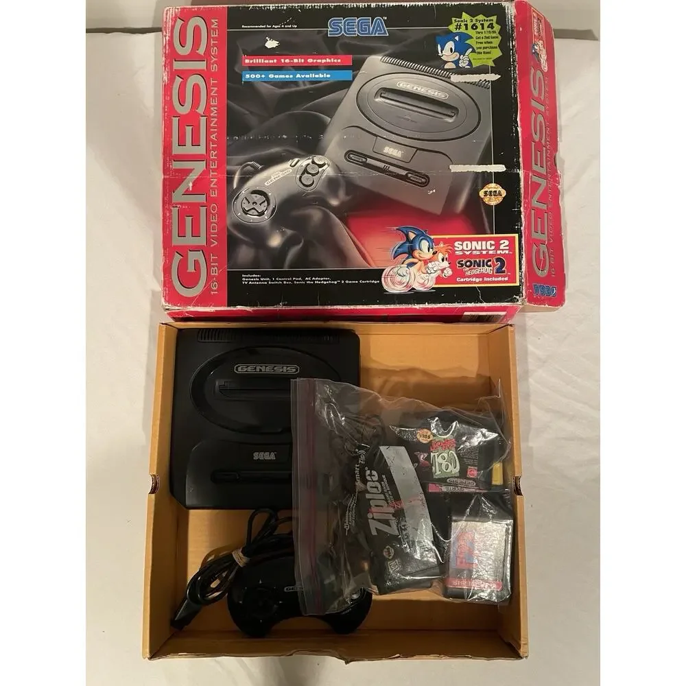 Sega Genesis Model 2 Console Sonic The Hedgehog 2 W/7 Added Games - Tested
